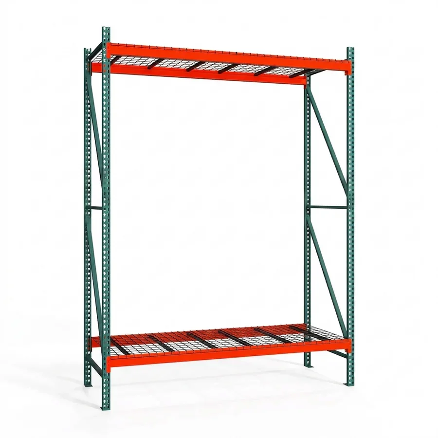 Lightweight 2-Tier Teardrop Pallet Rack Starter Units w Wire Decking – Standard Duty – 42 quot d x 144 quot h Flexible