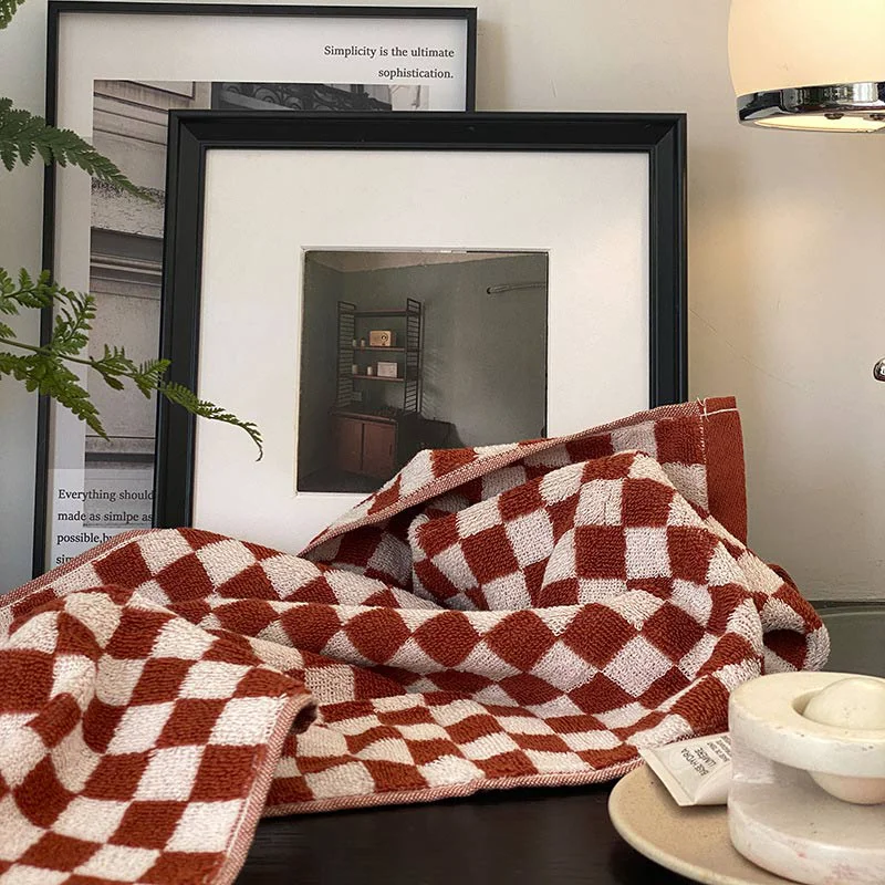 High-Grade Ownkoti Checkerboard Plaid Colorblock Bath Towel Set Premium Material