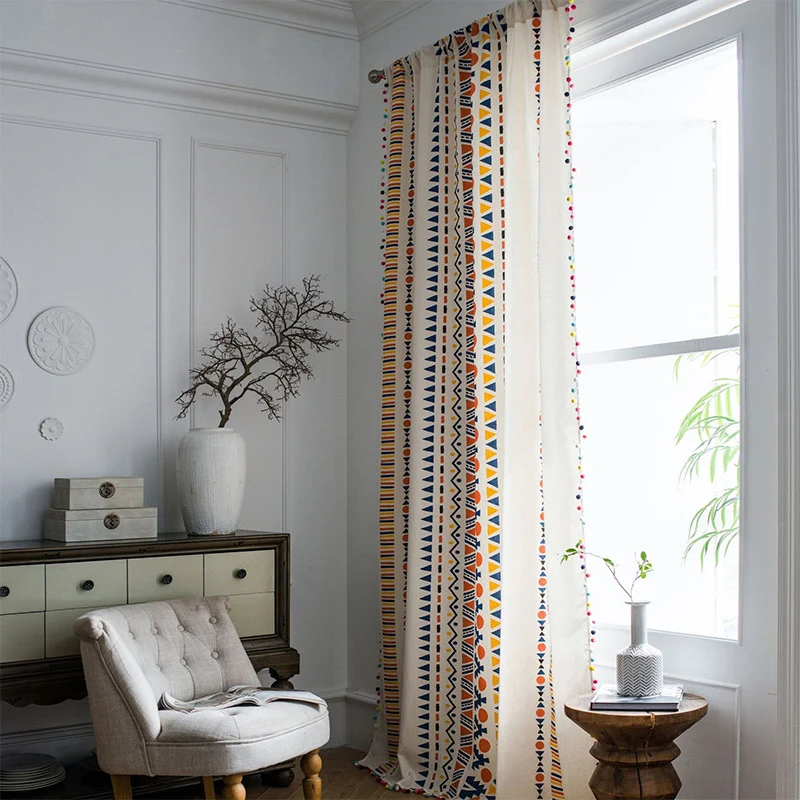 Expertly Made Ownkoti Boho Colorful Geometric Curtain with Tassel First-Class