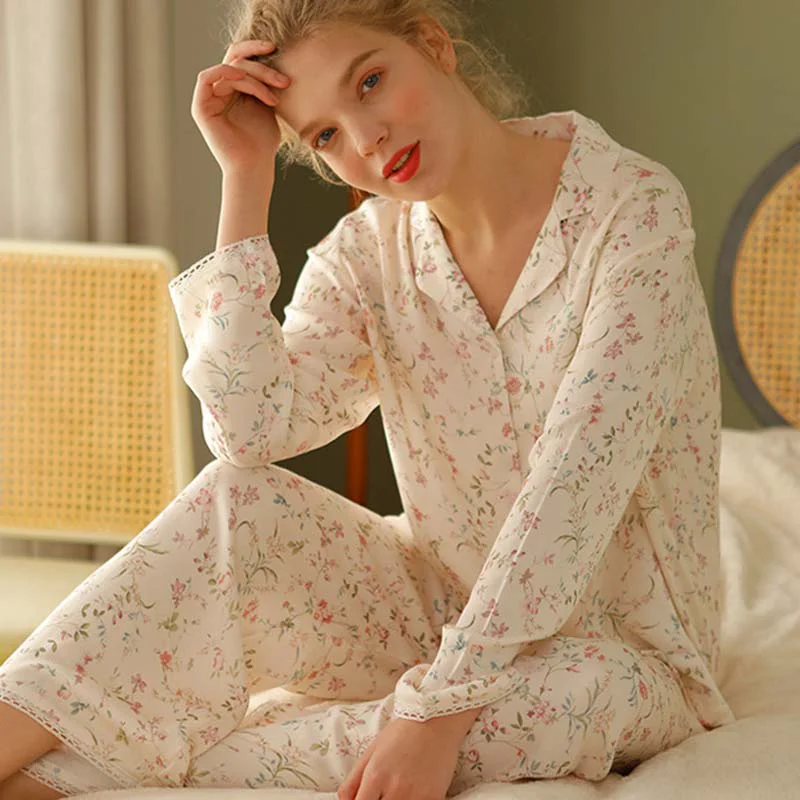 Practical Ownkoti Floral Satin V-Neck Long Sleeve Loungewear Reusable