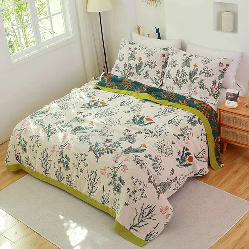 Recyclable Ownkoti Flower Plant Cotton Reversible Soft Quilt Dependable