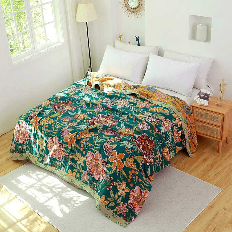 Refined Ownkoti Luxuriant Flower Cotton Reversible Soft Quilt Long-Lasting