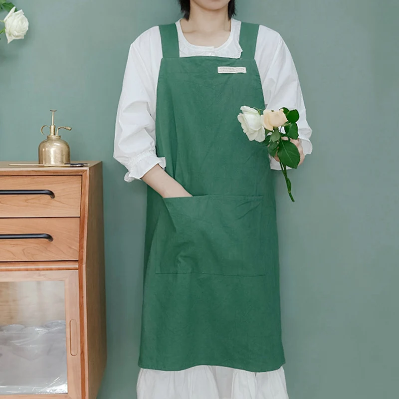 Secure Ownkoti Simple Cotton Pure Color Cross-back Apron Natural