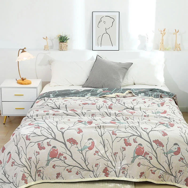 Enhanced Ownkoti Hawthorn Tree Bird Cotton Reversible Quilt Fast