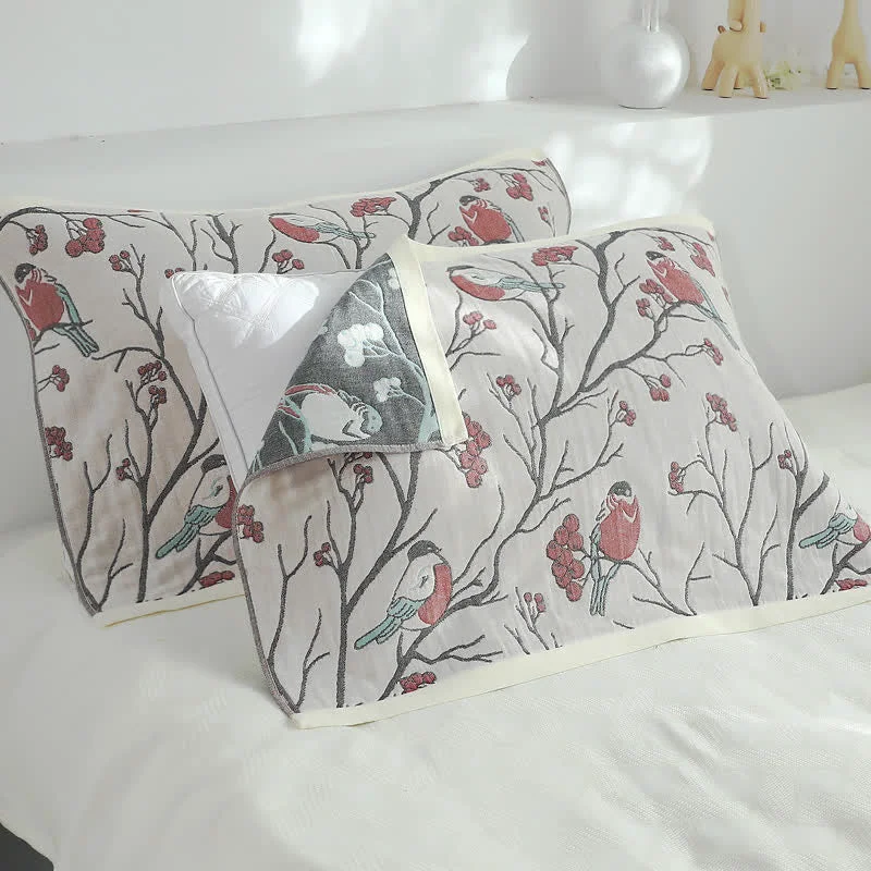 Quality Ownkoti Cotton Gauze Hawthorn Bird Pillow Towel 2PCS Effective