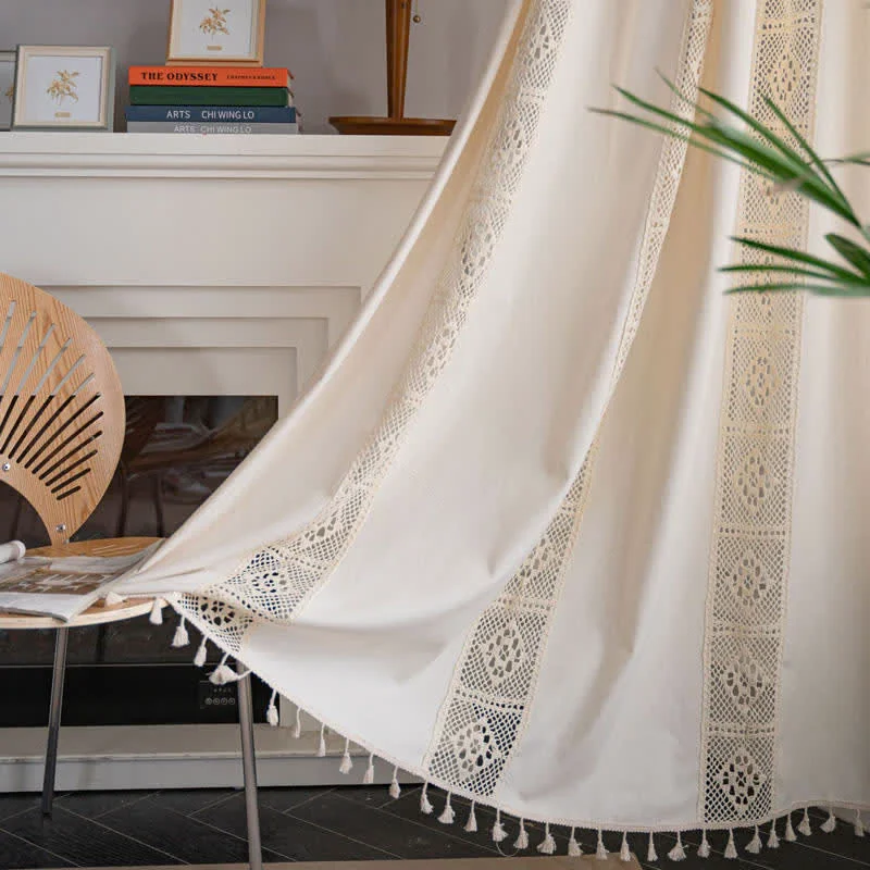 Next-Generation Ownkoti Beige Splicing Hollow-Out Light Filtering Curtain Enhanced