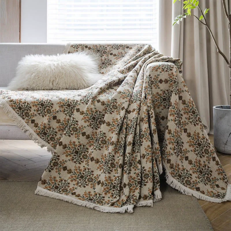 Comfortable Ownkoti Plum Flower Jacquard Tassel Sofa Protector Dependable