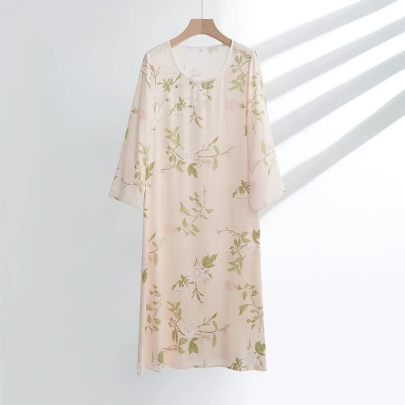Traditional Ownkoti Pink Flower Print Soft Breathable Nightdress Modern