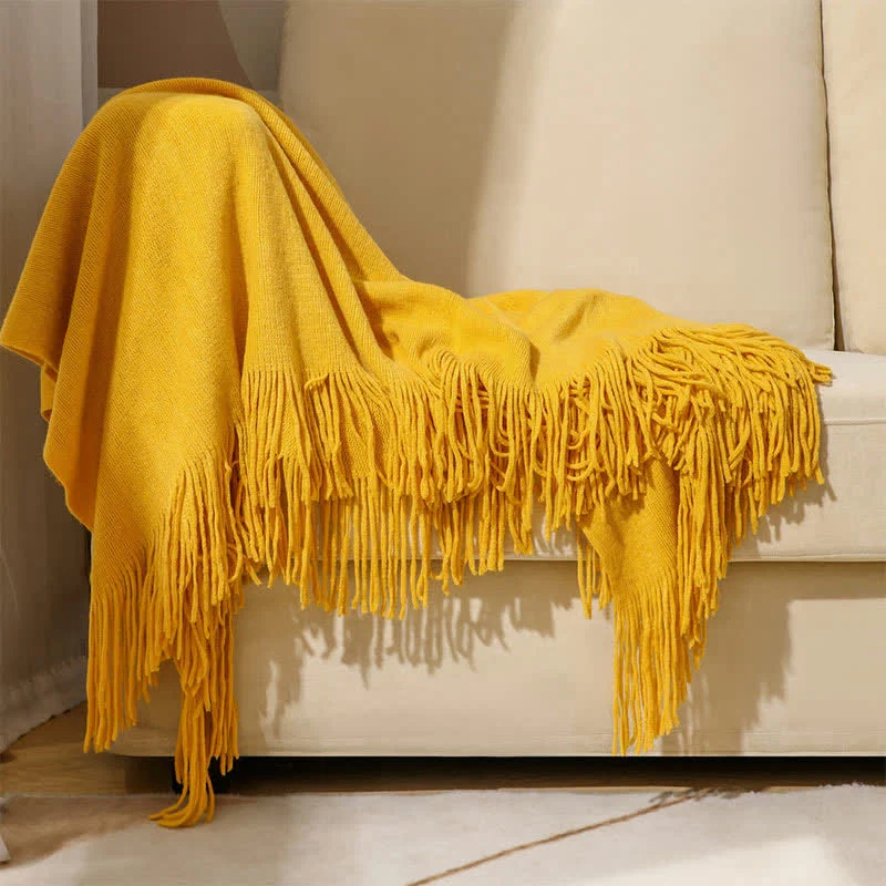 Modern Ownkoti Simple Solid Color Tassel Throw Blanket Enhanced