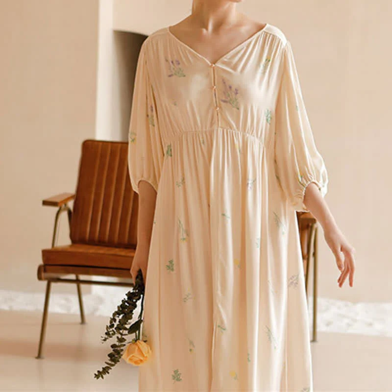 Top-Quality Ownkoti Cute Rural Style Comfy Satin Nightdress Fine Crafted