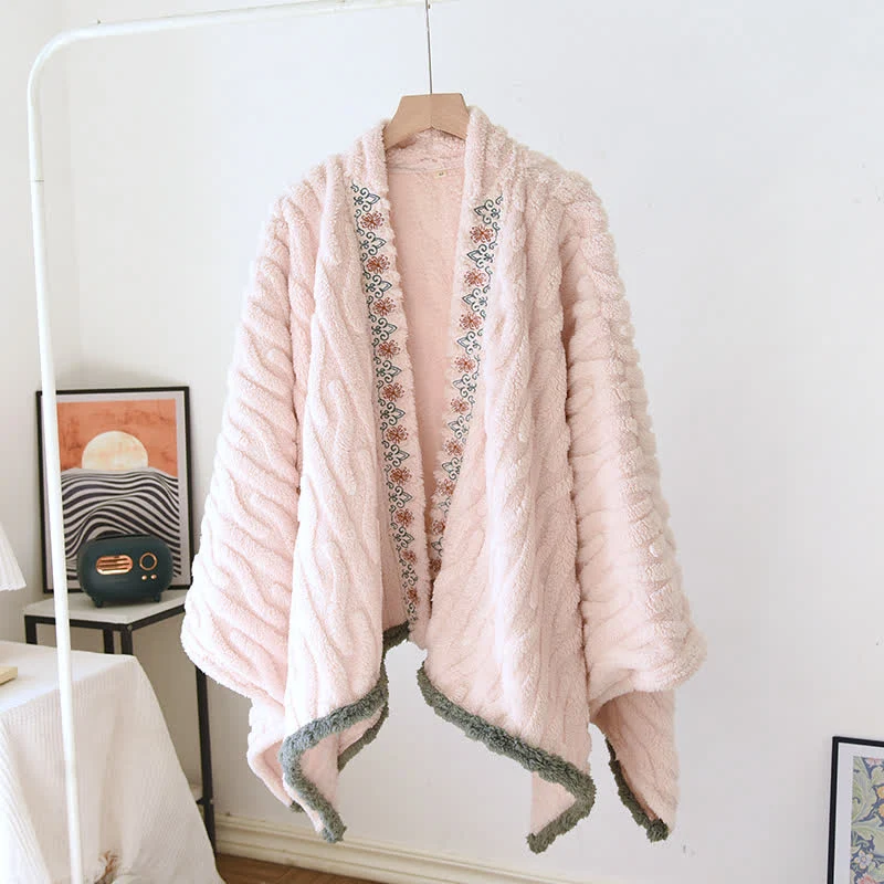 Responsible Ownkoti Retro Embroidered Warm Fleece Shawl Wrap Fast