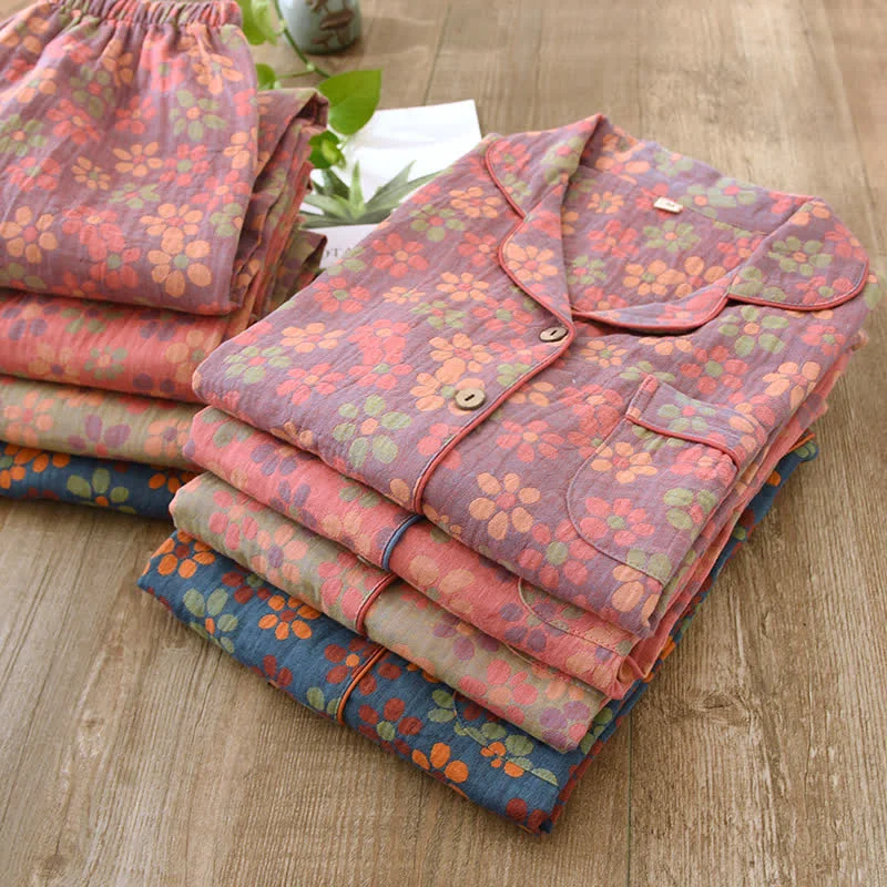 Traditional Ownkoti Cotton Gauze Long Sleeves Pajama Set Pure