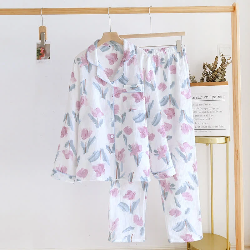 Convenient Ownkoti Chic Floral Cotton Gauze Nightwear Set Original