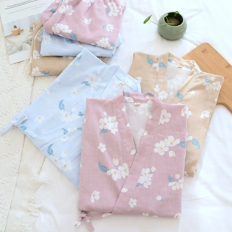 Sustainable Ownkoti Cotton Gauze V-neck Floral Pajama Set Exclusive