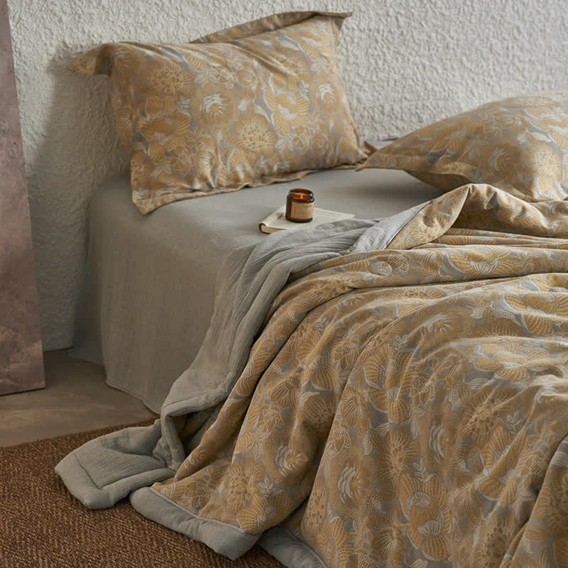 Innovative Ownkoti Neutral Floral Cotton Gauze Bedding Collection Eco-Friendly