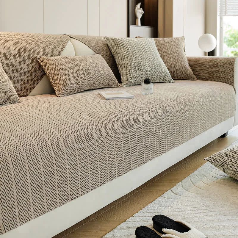 Eco-Friendly Ownkoti Solid Color Chenille Herringbone Sofa Cover High-Performance