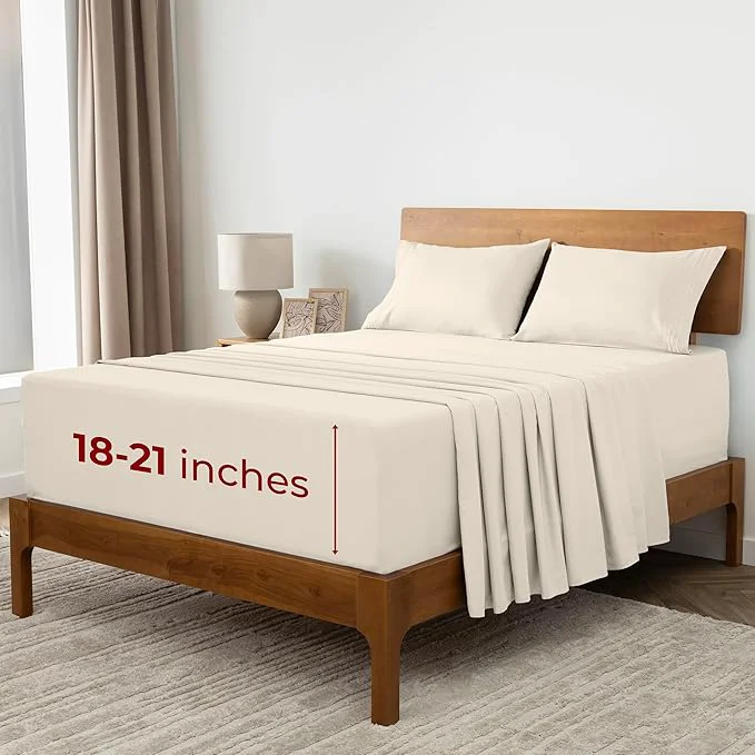 Sustainable Mellanni Extra Deep Queen Sheets – 4 PC Iconic Collection Bedding – Hotel Luxury Ultra Soft Cooling Bed Sheets – Wrinkle Fade Stain Resistant Queen Golden Ivory Smart