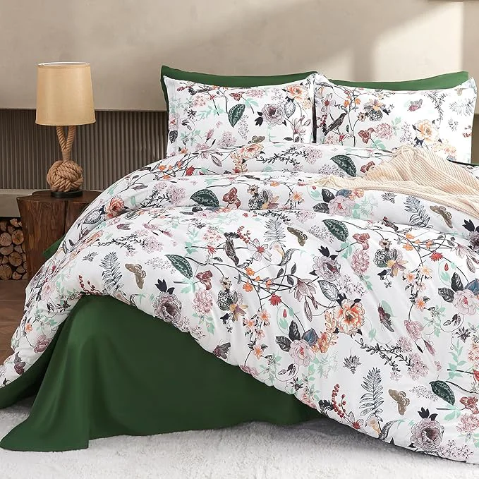 Carefully Designed 7 Piece King Comforter Set Green Butterfly Floral Comforter Set with Flowers Leaves Pattern Soft Microfiber Complete Bedding Set for All Season Dark Green King Minimalist