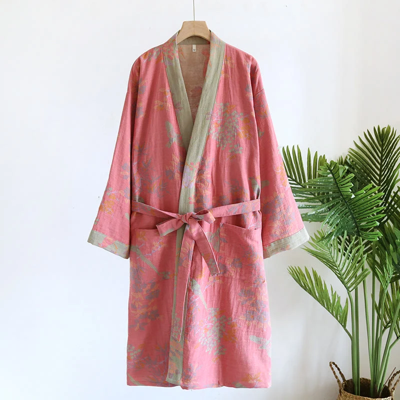 First-Class Ownkoti Jacquard Retro Cotton Gauze Pastoral Style Bathrobe Trusted