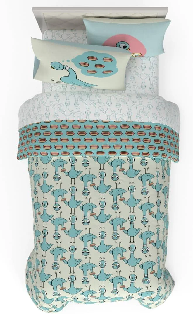 Casual The Pigeon Finds A Hot Dog Twin Bedding Set – 5 Piece Super Soft Microfiber Reversible Comforter Sheet Set amp Sham – Book by Mo Willems ly Licensed Product by Franco Reliable