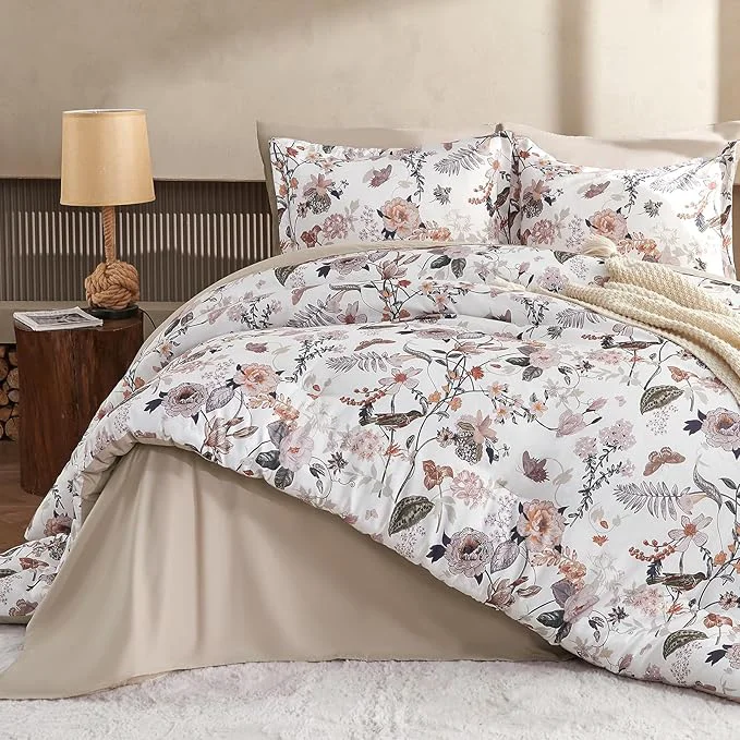 Original 7 Piece Queen Comforter Set Dusty Pink Butterfly Floral Comforter Set with Flowers Leaves Pattern Soft Microfiber Complete Bedding Set for All Season Dusty Pink Queen Fast