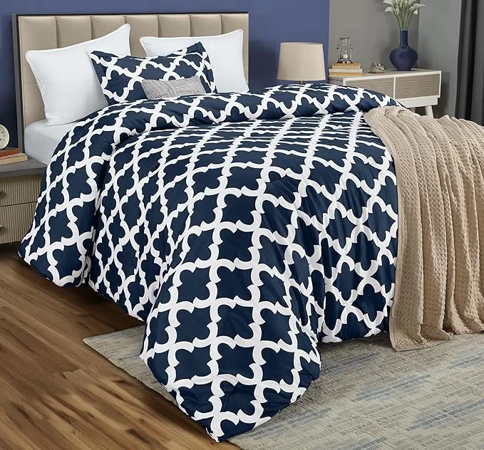 Twin Comforter Set 2 Piece Navy by Utopia Bedding Printed Comforters Twin Size Bedding Comforters Sets Down Soft Bed Set 1 Comforter 64 x 88 inches 1 Pillow Shams 20 x 26 inches Versatile