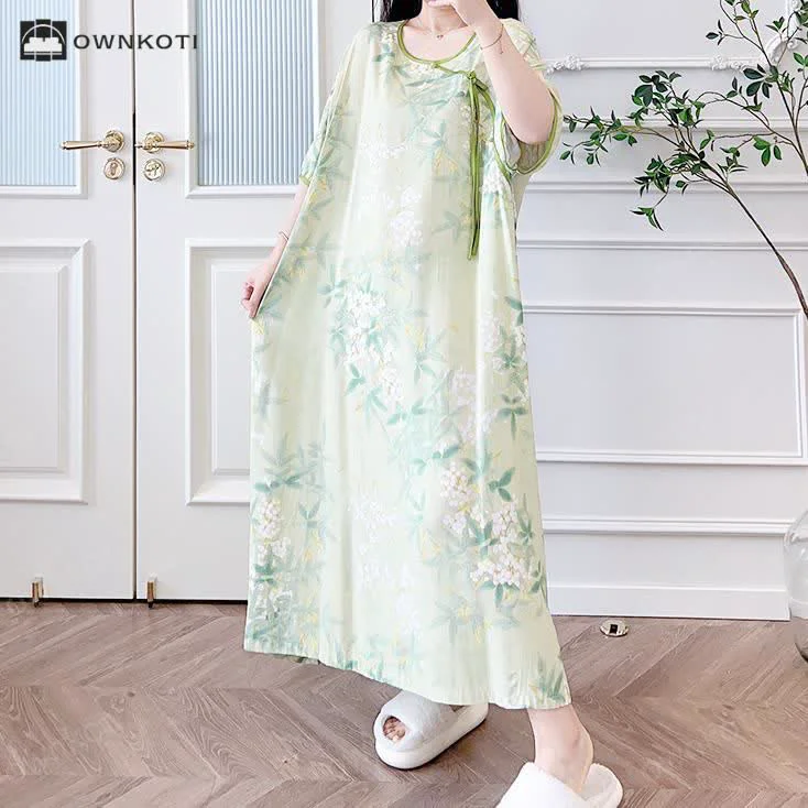 Breathable Ownkoti Plus Size Refresh Pastoral Long Nightgown Durable