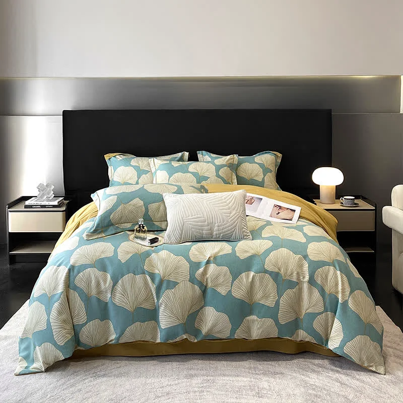 Official Ownkoti Brushed Cotton Ginkgo Leaf Flat Sheet Bedding Set 4PCS Secure