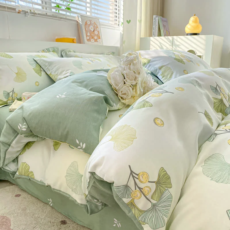 Sustainable Ownkoti Refresh Ginkgo Leaf Pure Cotton Bedding Eco-Friendly