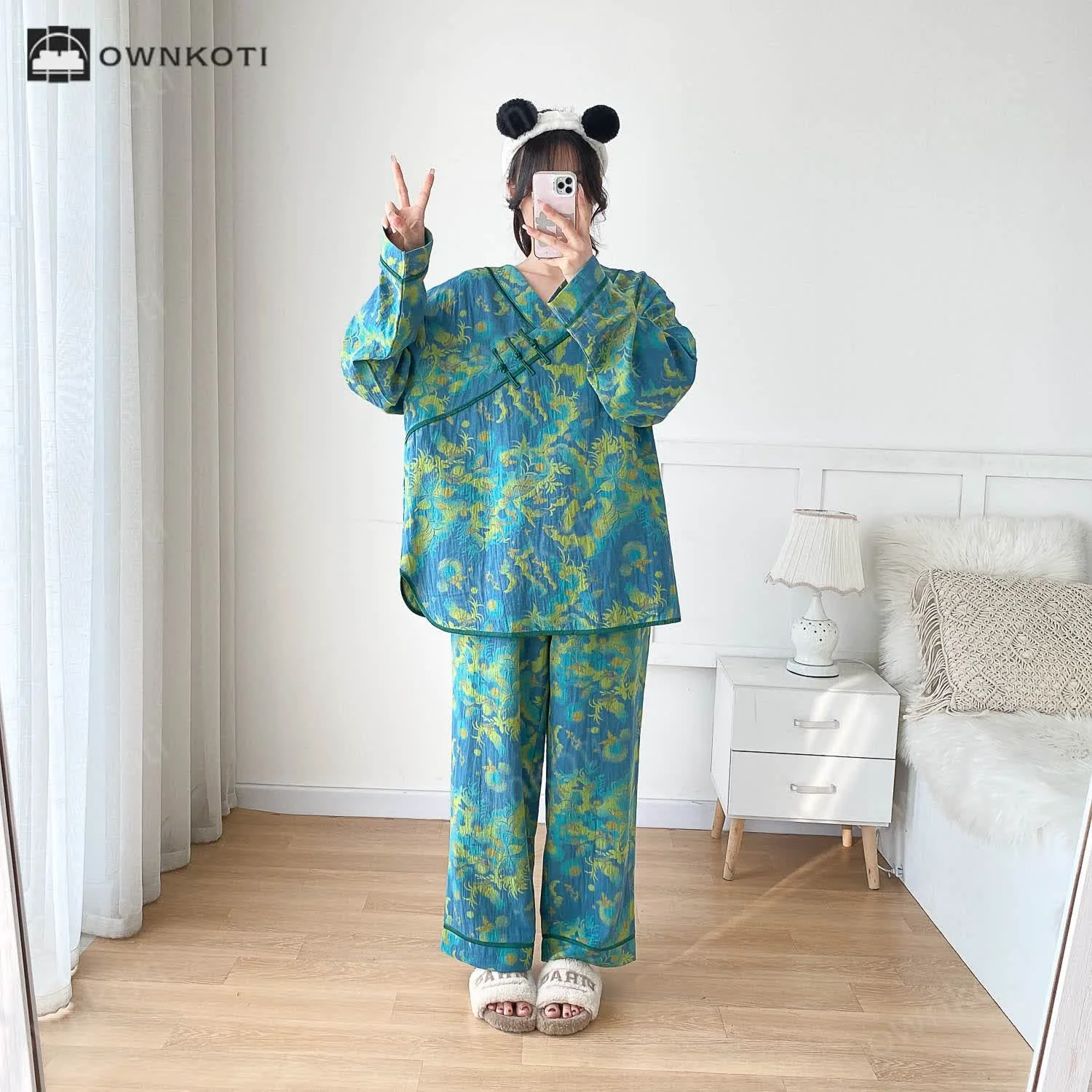 Carefully Designed Ownkoti Plus-size Bright Cotton Gauze Pajama Set Solid