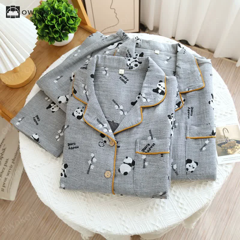 Official Ownkoti Cute Panda Couple Cotton Pajama Set Breathable