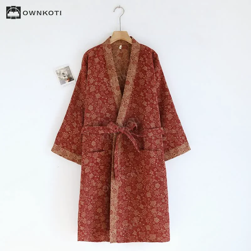 Original Design Ownkoti Vintage Rose Kimono Cotton Gauze Bathrobe Trusted