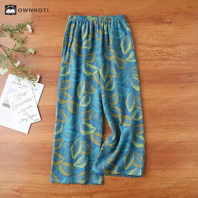 Smooth Ownkoti Vintage Leaf Jacquard Cotton Gauze Pajama Pants Superior