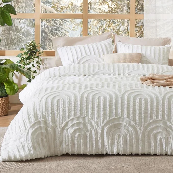 Elite Bedsure Boho Tufted White Comforter King Size GentleSoft™ 3 Pieces Boho Farmhouse Decor Bedding Arch Shabby Chic Bedding for All Seasons 1 Bed Comforter 2 Pillow Shams 104×90 Inches Trusted