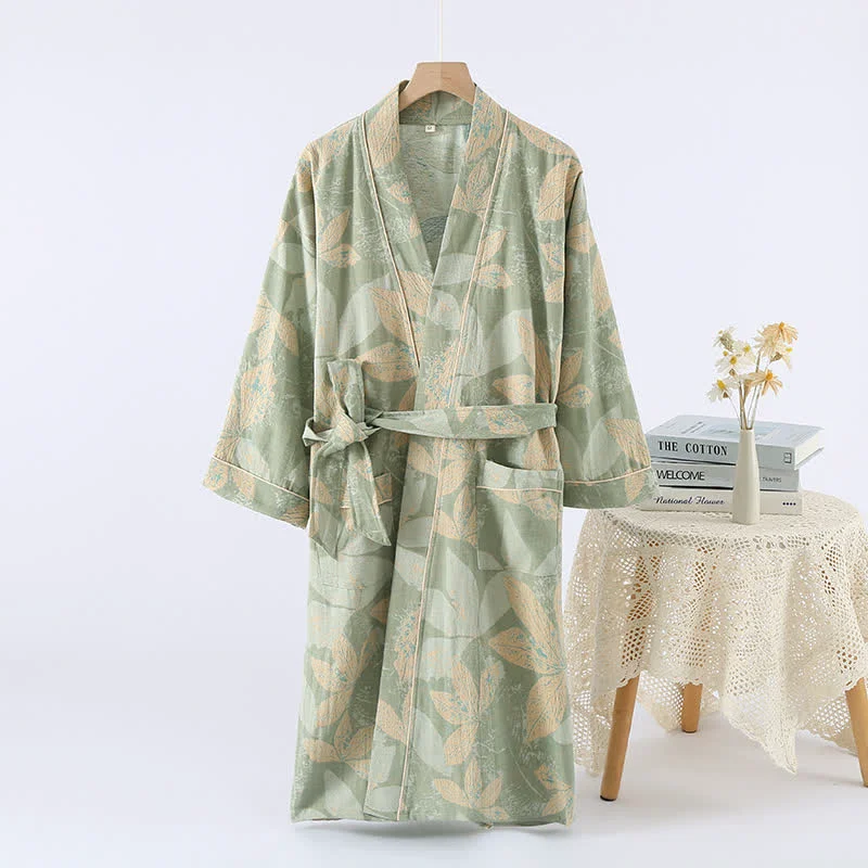 Eco-Friendly Ownkoti Jacquard Leaf Cotton Kimono Spa Bathrobe Elegant