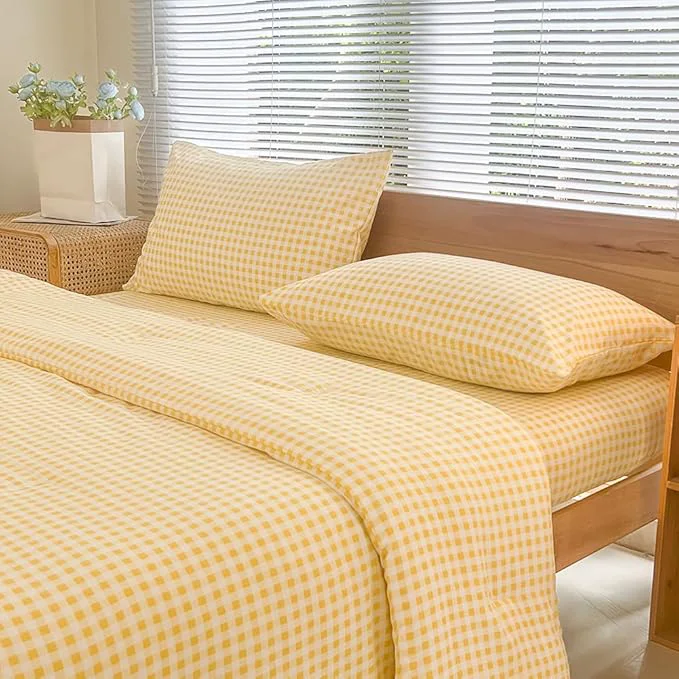 Exceptional NSNLGSGC King Size Comforter Set Yellow Gingham Bedding Comforter Sets Yellow Grid Bed Comforter 3 Pieces 1 Comforter 2 Pillowcases Casual