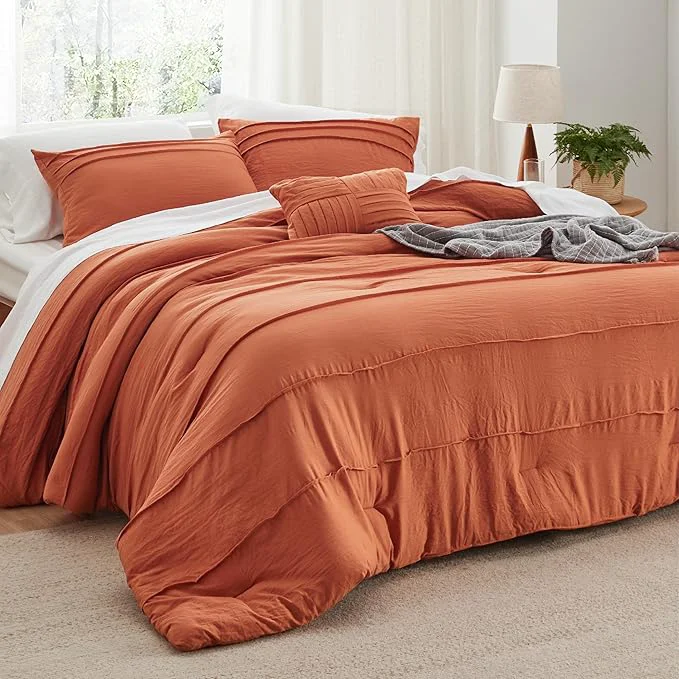 Reliable Bedsure Queen Comforter Set – 4 Pieces Pinch Pleat Bed Set Burnt Orange Boho Bedding for All Season 1 Soft Comforter 2 Pillowcases 1 Decorative Pillow Optimized