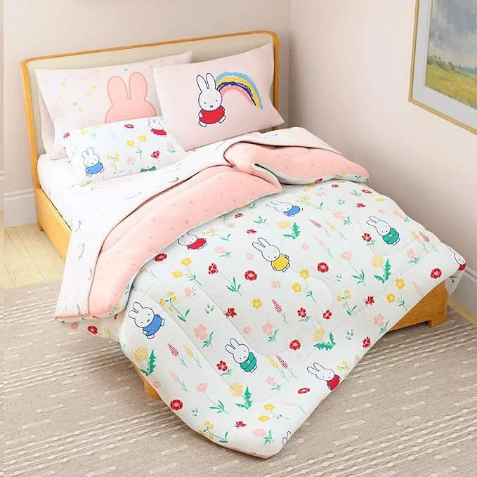 Secure Miffy Bedding Set Full Size 7-Piece Super Soft Fluffy Reversible Comforter amp Sheet Set with Sham ly Licensed Product by Franco Collectibles World-Class