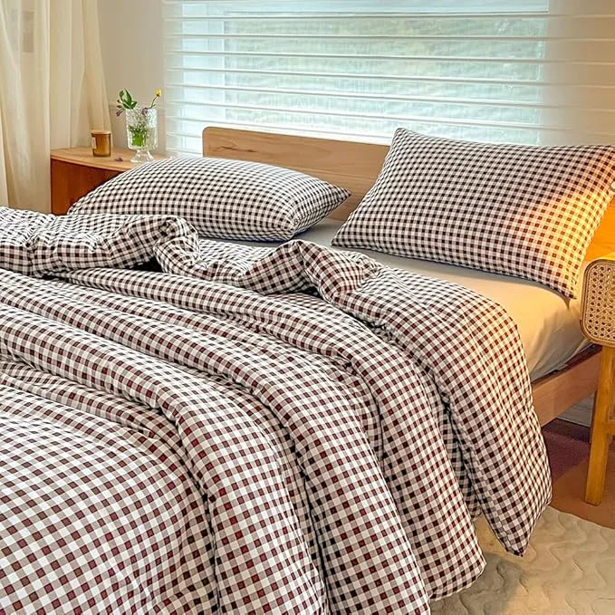 Top-Quality NSNLGSGC Queen Comforter Set Mocha Gingham Bedding Comforter Sets Dark Brown Grid Bed Comforter 3 Pieces 1 Comforter 2 Pillowcases Reliable