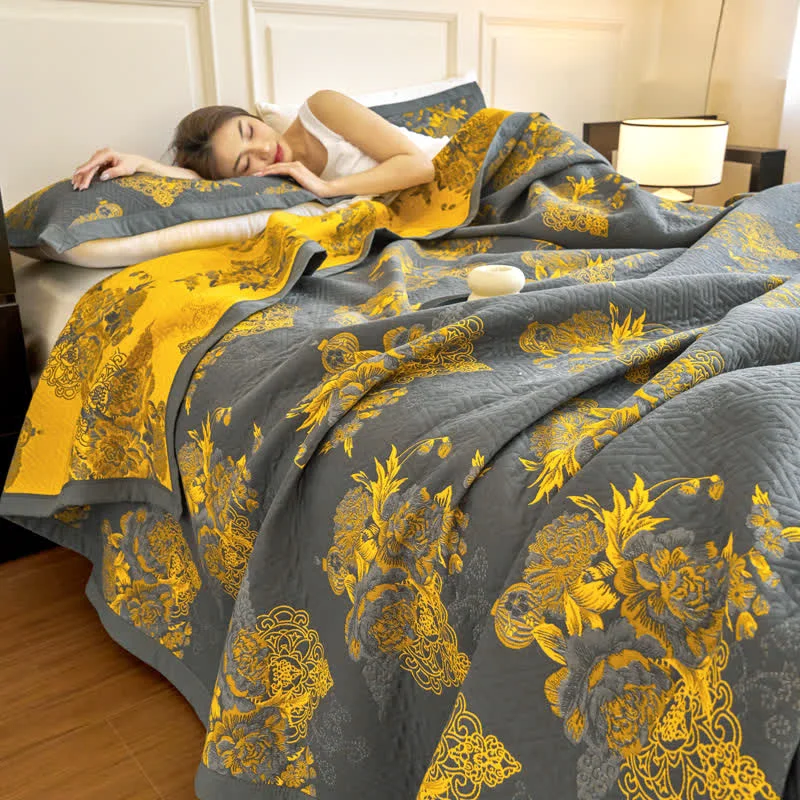 Selected Ownkoti Elegant Flower Three Layer Cotton Gauze Quilt Professional