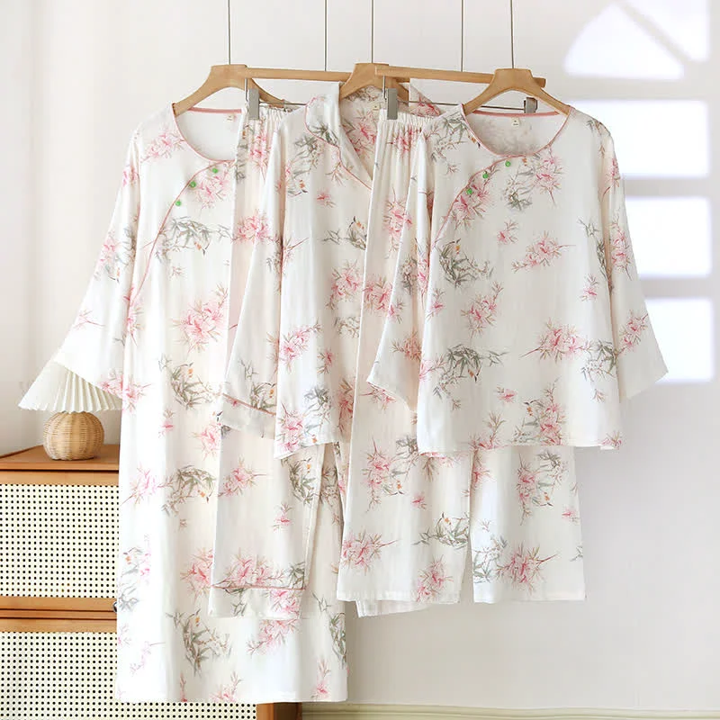 High-End Ownkoti Elegant Cherry Blossom Branch Leaf Loungewear Optimized