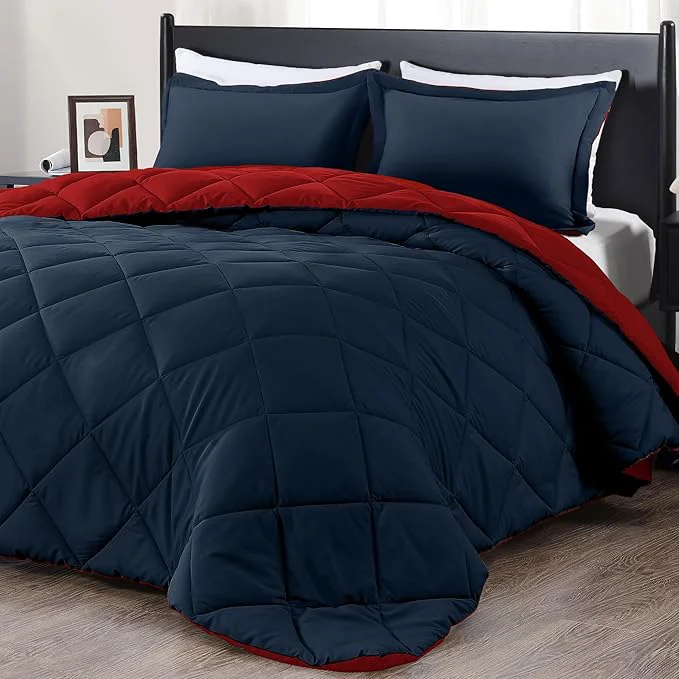 Casual downluxe Queen Comforter Set – Red and Navy Queen Comforter Soft Bedding Sets for All Seasons -3 Pieces – 1 Comforter 88 quot x92 quot and 2 Pillow Shams 20 quot x26 quot Clean
