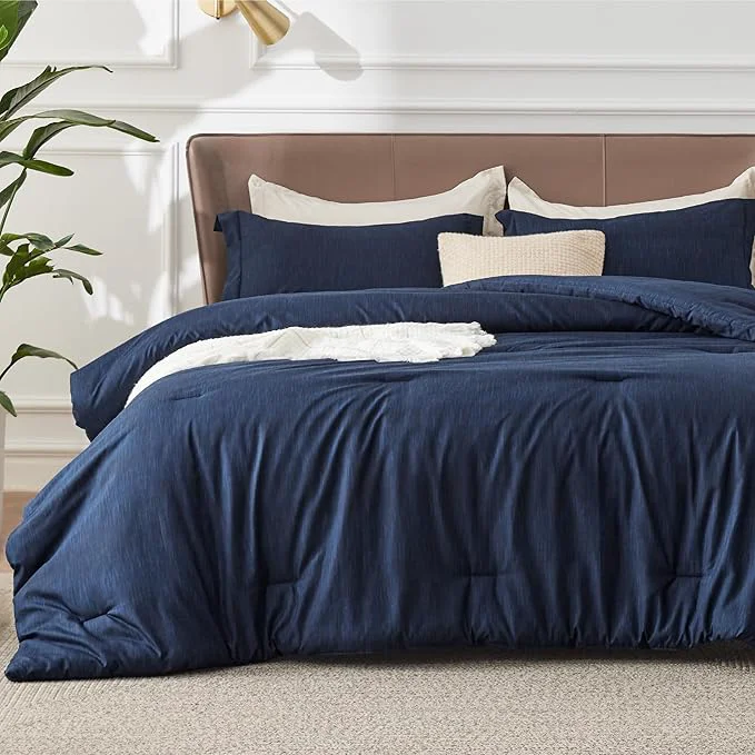 Secure Bedsure Twin Twin XL Comforter Set – Navy Soft Bedding for All Seasons Cationic Dyed Bed Set 2 Pieces 1 Twin Size Comforter 68 quot x88 quot and 1 Pillow Sham 20 quot x26 quot 2 quot Reusable