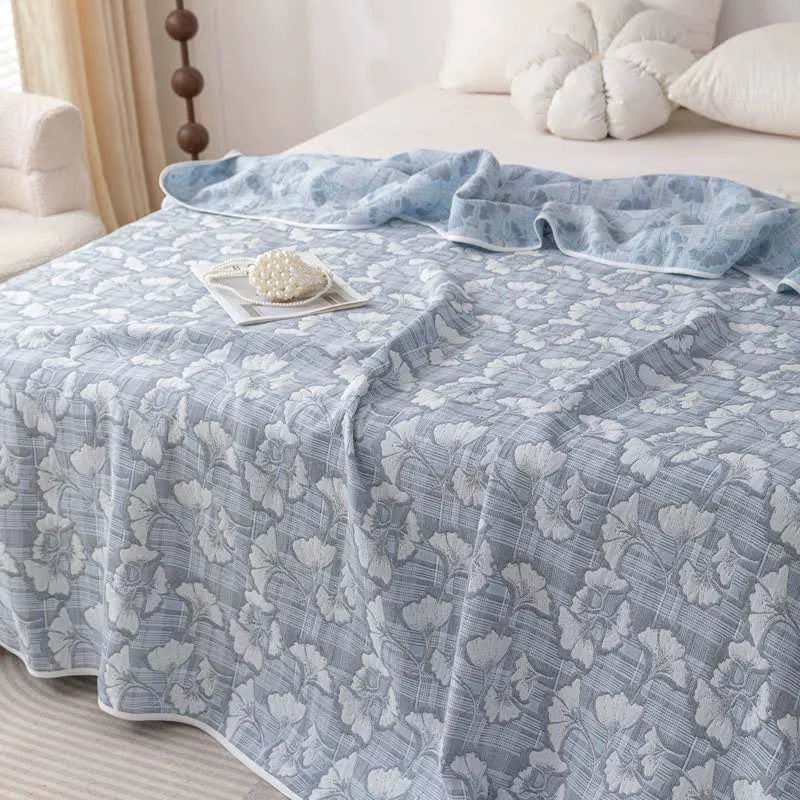 Advanced Ownkoti Cotton Gauze Blue Ginkgo Leaf Jacquard Quilt Original Design