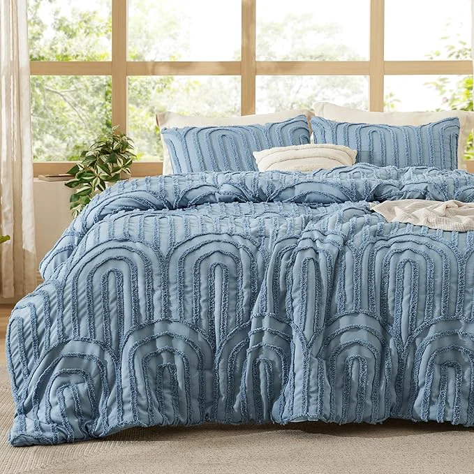 Genuine Bedsure Boho Tufted Blue Comforter Set Queen Size GentleSoft™ 3 Pieces Boho Farmhouse Decor Bedding Arch Shabby Chic Bedding for All Seasons 1 Bed Comforter 2 Pillow Shams 90×90 Inches Excellent