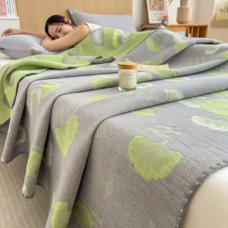Fine Crafted Ownkoti Ginkgo Leaf Cotton Layers Gauze Reversible Coverlet Crafted