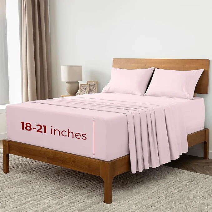 Mellanni Extra Deep Queen Sheets – 4 PC Iconic Collection Bedding – Hotel Luxury Ultra Soft Cooling Bed Sheets – Wrinkle Fade Stain Resistant Queen Blush Pink Top-Quality