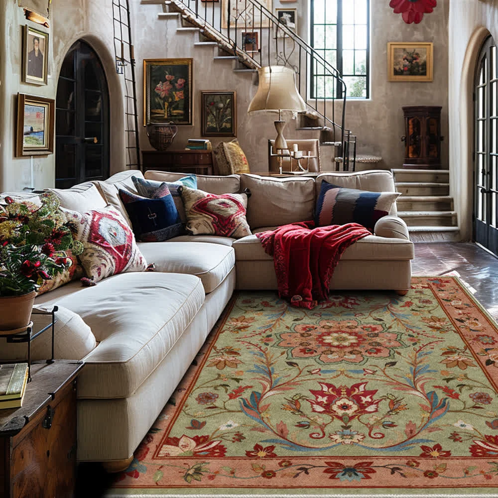 Authentic Ownkoti Floral Ethnic Foldable Anti-slip Area Rug Advanced