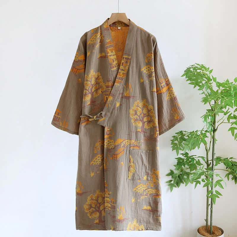 Convenient Ownkoti Vintage Kimono Cotton Yarn-dyed Jacquard Cotton Bathrobe Crafted