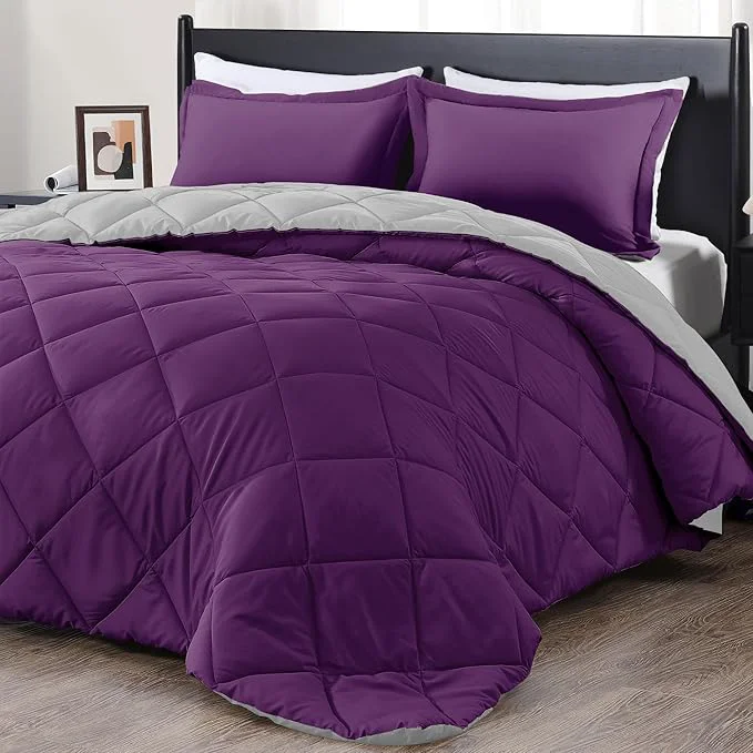 Original downluxe Queen Comforter Set – Purple and Grey Queen Comforter Soft Bedding Sets for All Seasons -3 Pieces – 1 Comforter 88 quot x92 quot and 2 Pillow Shams 20 quot x26 quot Breathable